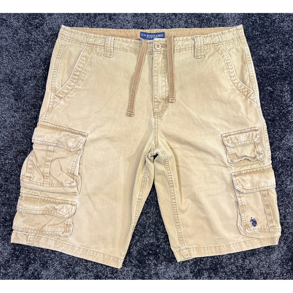 U.S. Polo Assn. Mens Cargo‎ Shorts Casual Beige Drawstring W36 *Small Flaw